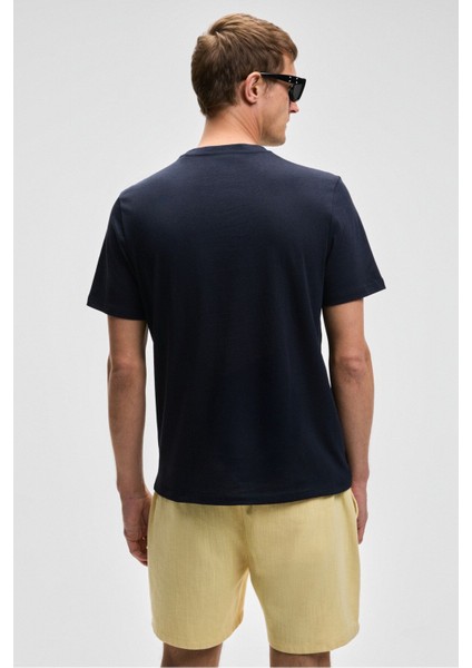 Mocassın Erkek %100 Pamuk Relaxed Fit Yuvarlak Yaka Kısa Kollu Lacivert T-shirt