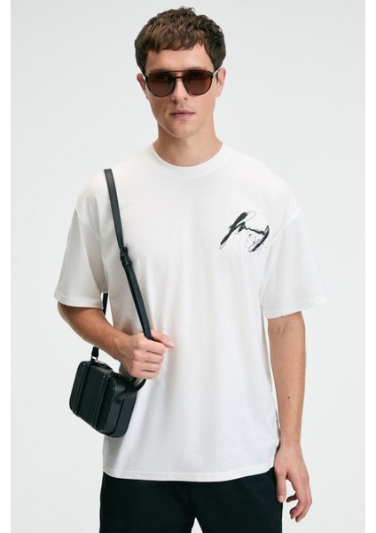 POP Erkek %100 Pamuk Oversize Fit Baskılı Kısa Kollu Yuvarlak Yakalı Ekru T-Shirt fiyatları