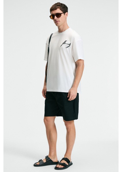 POP Erkek %100 Pamuk Oversize Fit Baskılı Kısa Kollu Yuvarlak Yakalı Ekru T-Shirt fırsatları