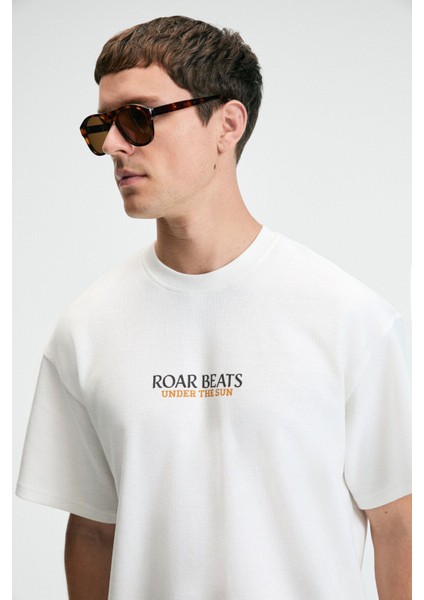 YUM Erkek Oversize Baskılı Yuvarlak Yaka Ekru T-Shirt modelleri