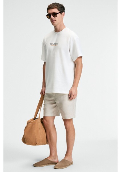 YUM Erkek Oversize Baskılı Yuvarlak Yaka Ekru T-Shirt fırsatları