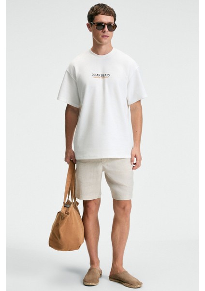YUM Erkek Oversize Baskılı Yuvarlak Yaka Ekru T-Shirt indirimleri