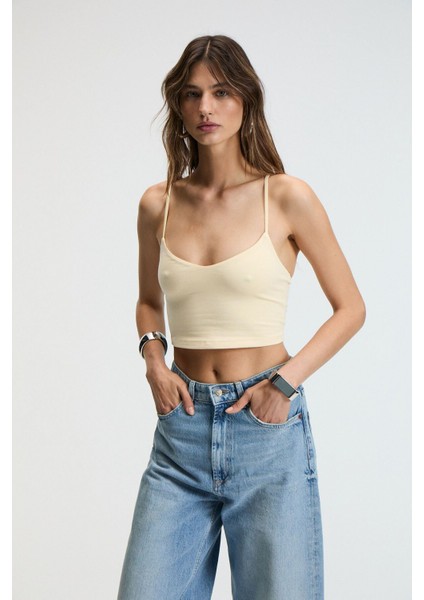 LUMINA Kadın İnce Ayar Askılı Slim Crop Sarı Atlet