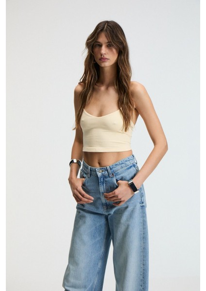 LUMINA Kadın İnce Ayar Askılı Slim Crop Sarı Atlet modelleri