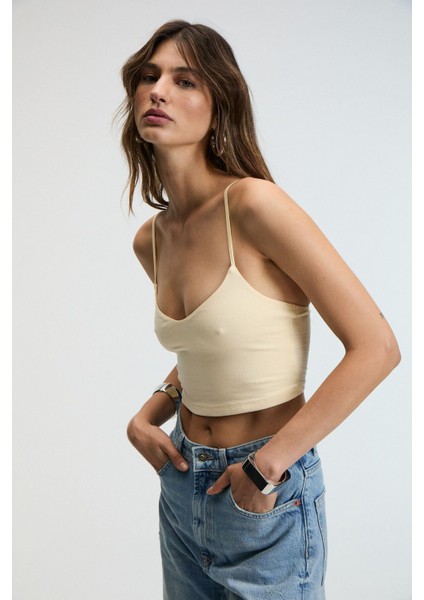 LUMINA Kadın İnce Ayar Askılı Slim Crop Sarı Atlet fırsatları