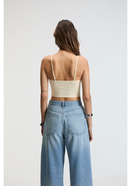 LUMINA Kadın İnce Ayar Askılı Slim Crop Sarı Atlet