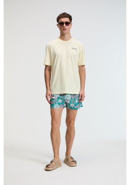 SAVOR Erkek Oversize %100 Pamuk Baskılı Yuvarlak Yaka Sarı T-Shirt fırsatları