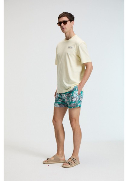 SAVOR Erkek Oversize %100 Pamuk Baskılı Yuvarlak Yaka Sarı T-Shirt indirimleri