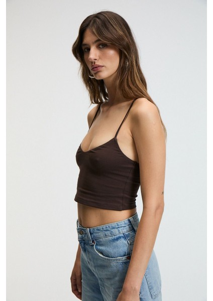 LUMINA Kadın İnce Ayar Askılı Slim Crop Kahverengi Atlet modelleri