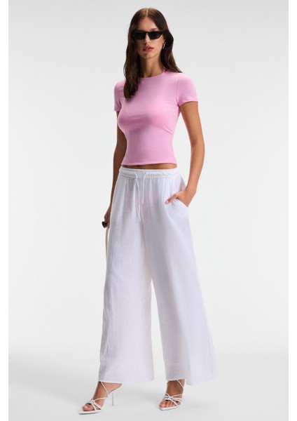 TARELIA Kadın Bisiklet Yaka Kısa Kollu Slim Pembe T-Shirt fırsatları