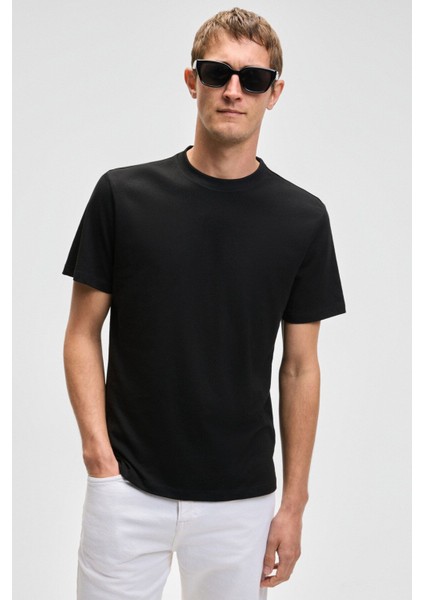 Mocassın Erkek %100 Pamuk Relaxed Fit Yuvarlak Yaka Kısa Kollu Siyah T-shirt