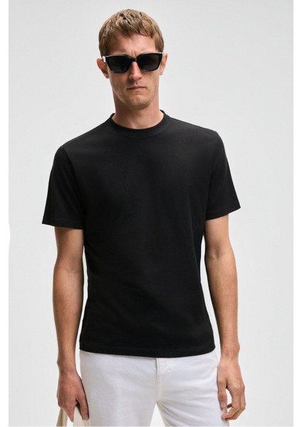 Mocassın Erkek %100 Pamuk Relaxed Fit Yuvarlak Yaka Kısa Kollu Siyah T-shirt