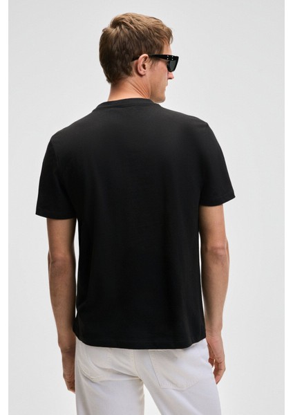 Mocassın Erkek %100 Pamuk Relaxed Fit Yuvarlak Yaka Kısa Kollu Siyah T-shirt
