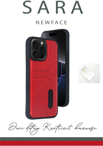 Newface iPhone 15 Pro Max Kılıf Sara Kartvizitli Deri Kılıf - Taba