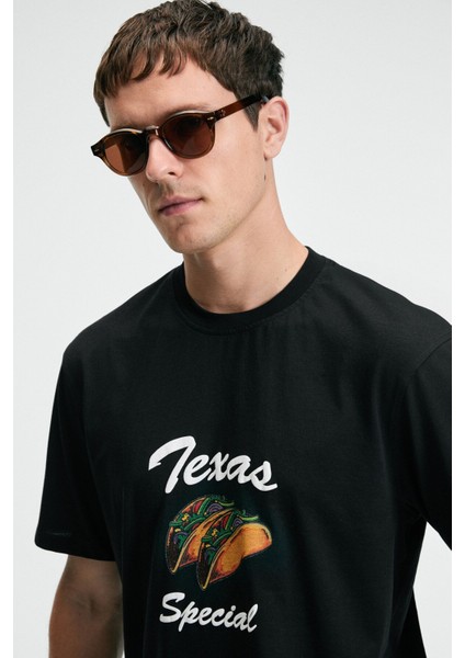 CRISP Erkek Oversize %100 Pamuk Baskılı Yuvarlak Yaka Siyah T-Shirt fiyatları