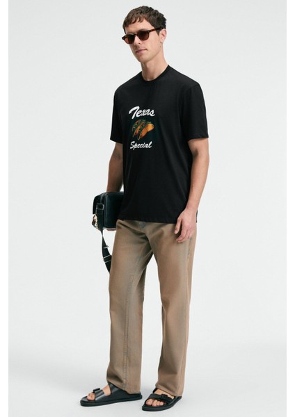 CRISP Erkek Oversize %100 Pamuk Baskılı Yuvarlak Yaka Siyah T-Shirt fırsatları