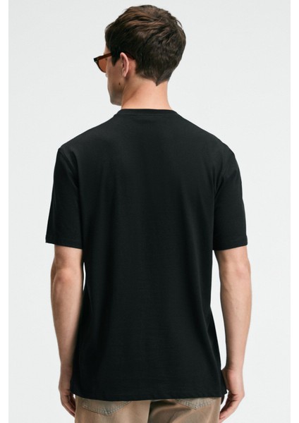CRISP Erkek Oversize %100 Pamuk Baskılı Yuvarlak Yaka Siyah T-Shirt