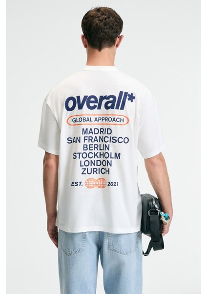 FEAST Erkek %100 Pamuk Oversize Fit Baskılı Kısa Kollu Yuvarlak Yakalı Ekru T-Shirt