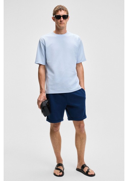 CHIC Erkek Relaxed Fit Dokulu Pamuk Kumaş Mavi T-Shirt