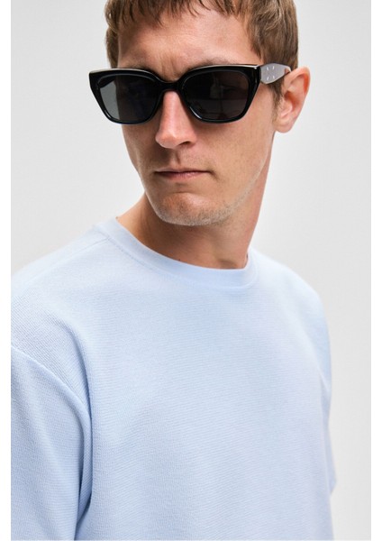 CHIC Erkek Relaxed Fit Dokulu Pamuk Kumaş Mavi T-Shirt