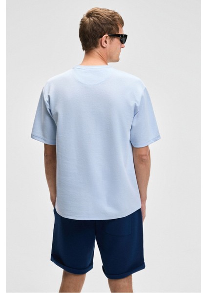 CHIC Erkek Relaxed Fit Dokulu Pamuk Kumaş Mavi T-Shirt