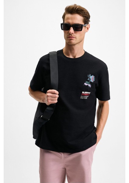 BELLO Erkek %100 Organik Pamuk Bisiklet Yaka Kısa Kol Siyah T-Shirt fırsatları