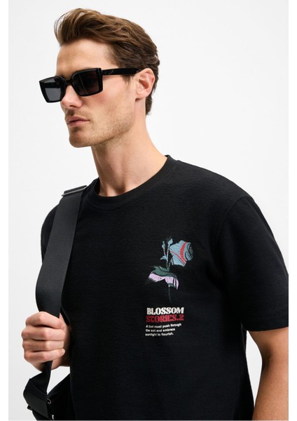 BELLO Erkek %100 Organik Pamuk Bisiklet Yaka Kısa Kol Siyah T-Shirt indirimleri