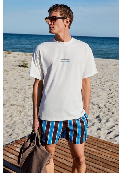 Copacabana Erkek Ön Arka Çatlayan Baskı Detaylı %100 Organik Pamuk Oversize Kısa Kollu Beyaz T-shirt fiyatları