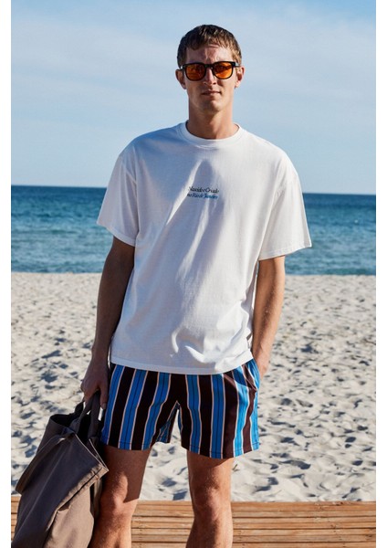 Copacabana Erkek Ön Arka Çatlayan Baskı Detaylı %100 Organik Pamuk Oversize Kısa Kollu Beyaz T-shirt indirimleri