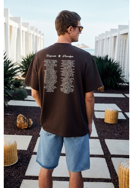 BENZO Erkek Ön Arka Baskı Detaylı %100 Organik Pamuk Oversize Kısa Kollu Koyu Kahverengi T-Shirt