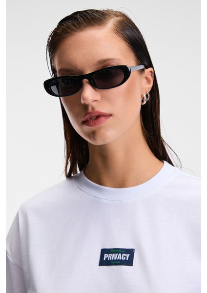 ZEYLINA Kadın %100 Pamuk Baskılı Regular Fit Kısa Kollu Bisiklet Yaka Beyaz T-Shirt