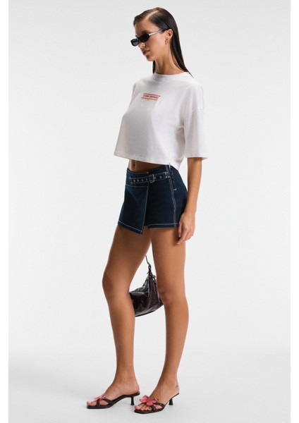 ORELZA Kadın %100 Pamuk Baskılı Yuvarlak Yaka Oversize Fit Ekru T-Shirt indirimleri