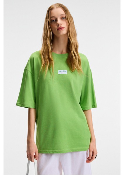 ZEYLINA Kadın %100 Pamuk Baskılı Regular Fit Kısa Kollu Bisiklet Yaka Yeşil T-Shirt fiyatları