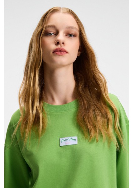 ZEYLINA Kadın %100 Pamuk Baskılı Regular Fit Kısa Kollu Bisiklet Yaka Yeşil T-Shirt fırsatları