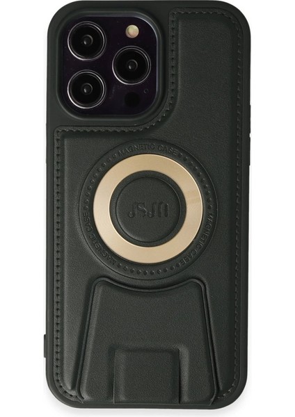 Newface iPhone 14 Pro Max Kılıf Merkür Magneticsafe Standlı Kapak - Koyu Yeşil