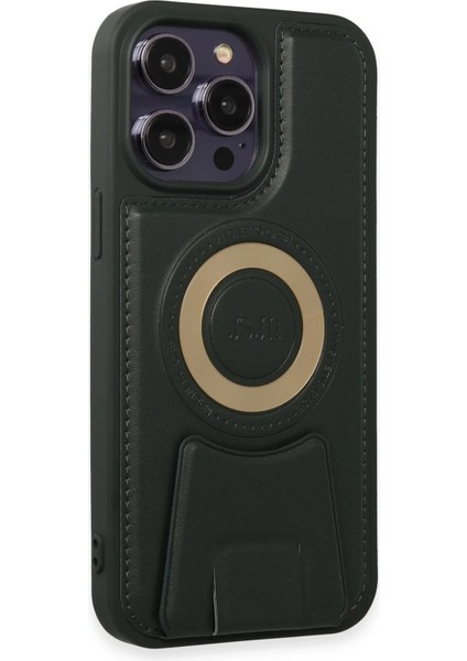 Newface iPhone 14 Pro Max Kılıf Merkür Magneticsafe Standlı Kapak - Koyu Yeşil