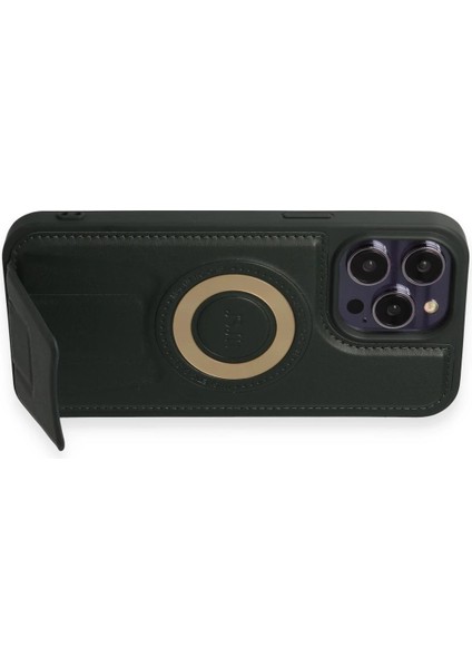 Newface iPhone 14 Pro Max Kılıf Merkür Magneticsafe Standlı Kapak - Koyu Yeşil