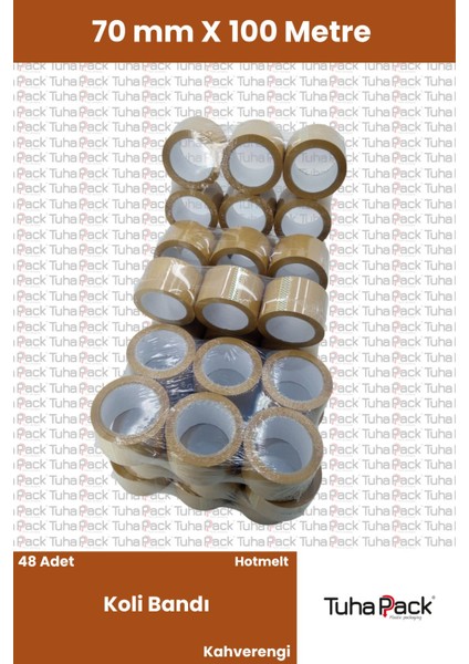 Koli Bandı 70MM x 100M Hotmelt Kahverengi (48 Adet) - Güçlü Yapışkanlı Koli Bandı