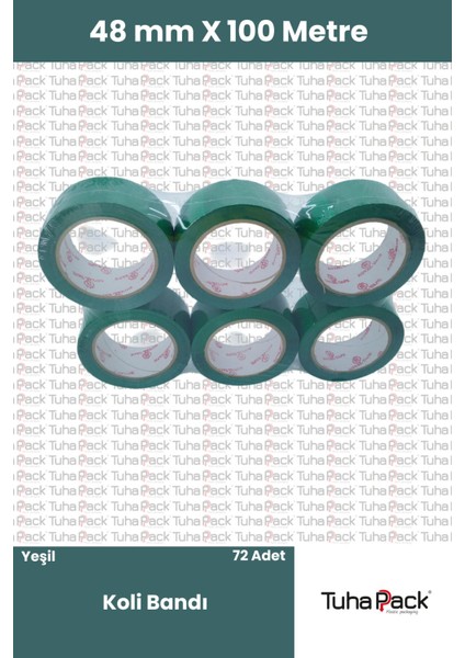 Yeşil Koli Bandı 45MM x 100M (72 Adet) - Güçlü Yapışkanlı Koli Bandı