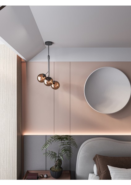 Luno 3 White Antique – Siyah Gövdeli Bal Rengi Camlı 3’lü Sarkıt Avize (60 Cm)