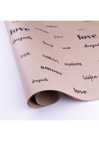 Paket Kağıdı, Love Desenli, Kraft-Siyah, 50X70 cm 15 Adet