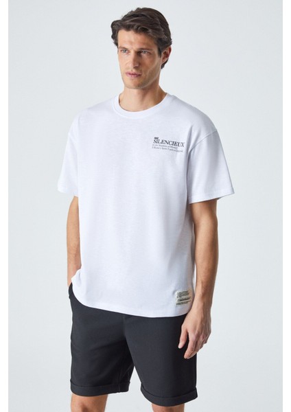 Martınellı Erkek Bisiklet Yaka Baskılı Kısa Kol Oversize Beyaz T-Shirt fiyatları