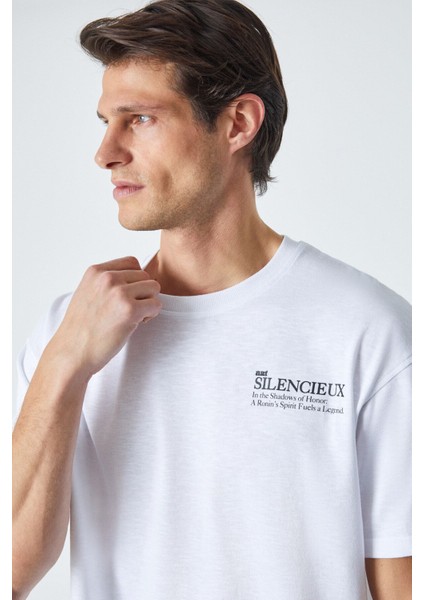 Martınellı Erkek Bisiklet Yaka Baskılı Kısa Kol Oversize Beyaz T-Shirt indirimleri