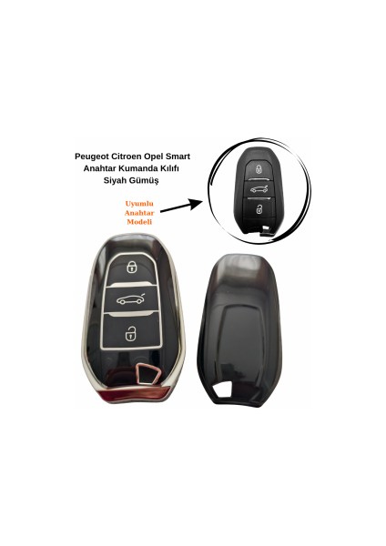 Citroen C4 Picasso Smart Anahtar Kumanda Kılıfı Siyah Gümüş 2013-2020