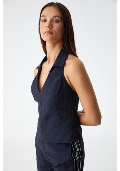 LIMBER Kadın Apaj Yaka Kolsuz Slim Fermuarlı Lacivert Büstiyer fırsatları