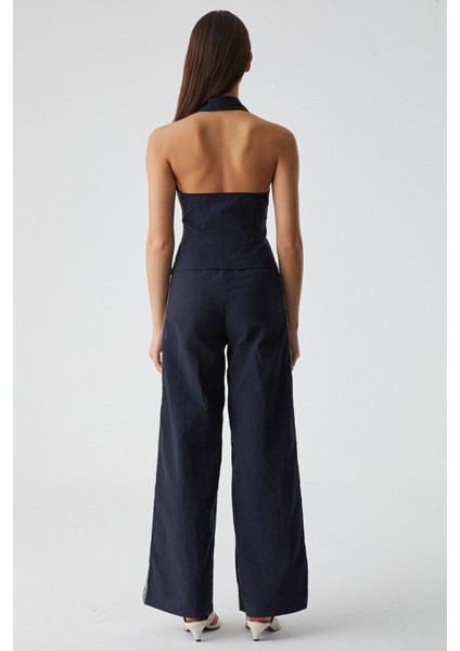 LIMBER Kadın Apaj Yaka Kolsuz Slim Fermuarlı Lacivert Büstiyer