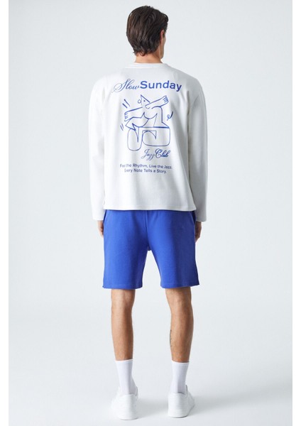 Slowsunday Erkek Baskı Detaylı Comfort Fit Bisiklet Yaka Ekru T-Shirt