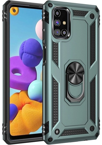 Newface Samsung Galaxy M31S Kılıf Sofya Yüzüklü Silikon Kapak - Yeşil