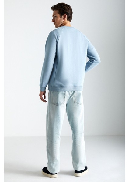 NARON Erkek Pamuk-Polyester Mavi Sweatshirt