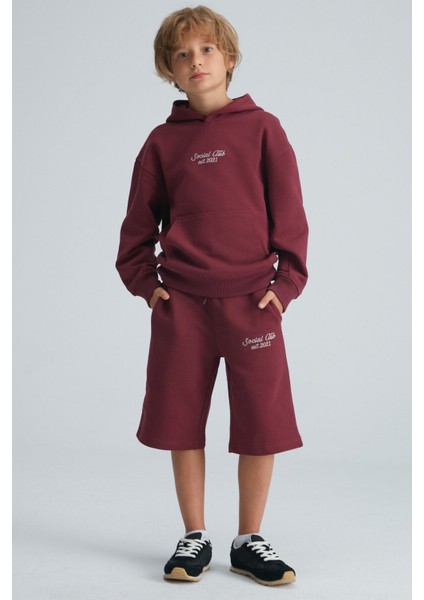 Zvonko Erkek Çocuk %100m Pamuk Kapüşonlu Lastikli Bel Bordo Alt-üst Takım